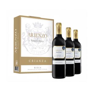 Caja de cartón de 3 botellas de vino tinto Rioja Arienzo de Marqués de Riscal 
